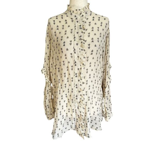 Massimo Dutti Cream Floral Silk Blend Ruffles Blouse Women's Size Small | 56-1 - Picture 1 of 6